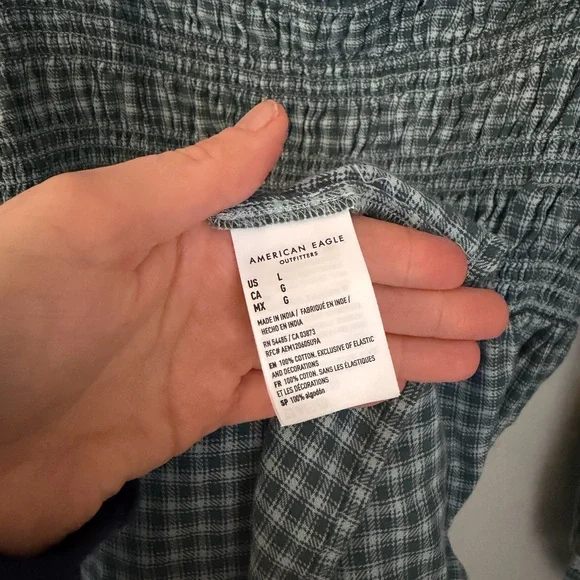 American Eagle Outfitters Blue/ Green Gingham Smocked Dress - Picture 5 of 5